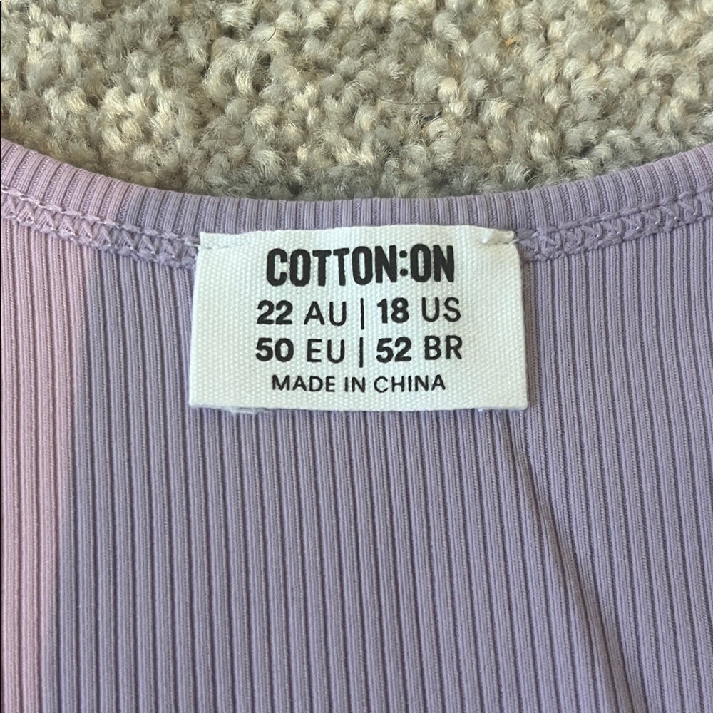 NWT COTTON ON Curve Active Rib Crop Tank Lavender 18 - Picture 2 of 5